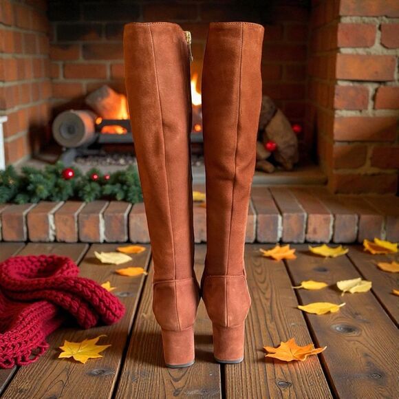 New in Box Aquatalia DEANA Dress Suede Knee High Boots In Ginger Size 8M - Picture 6 of 8